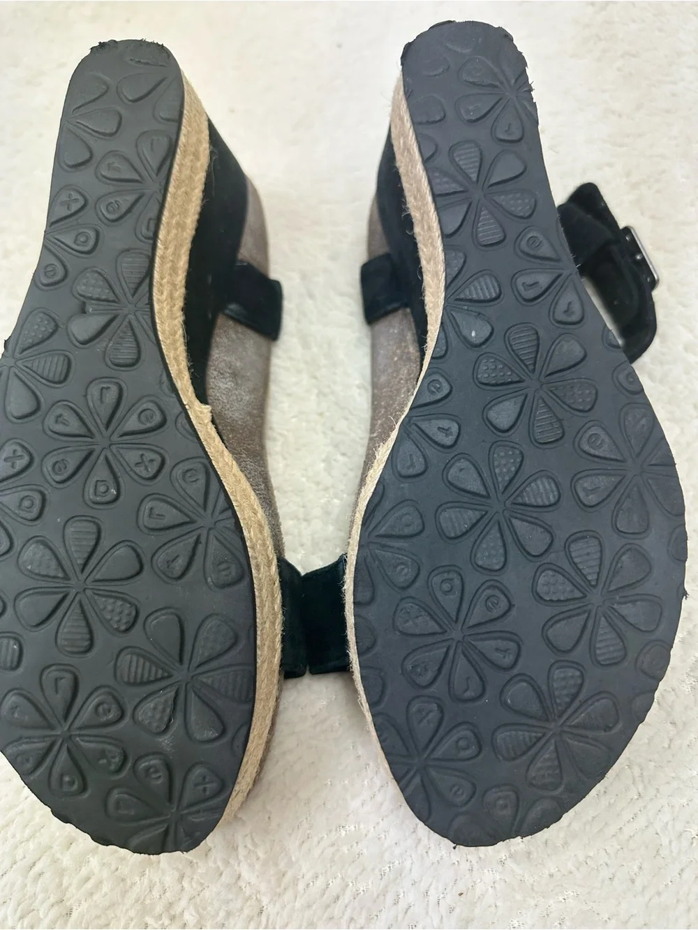 Aetrex Black Suede Espadrille Wedge Sandal